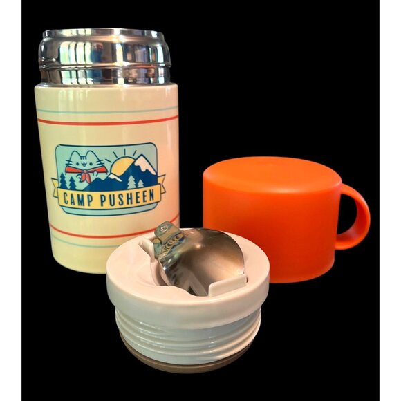 Pusheen Camp Cat BPA-Free Stainless Steel Food Jar With Orange Handle Lid Spoon - Picture 2 of 6